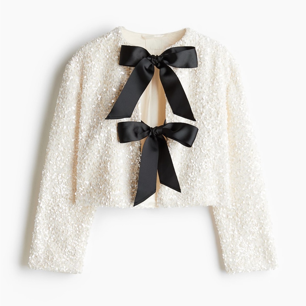 H&M Cream Sequin Skirt with Black Bows